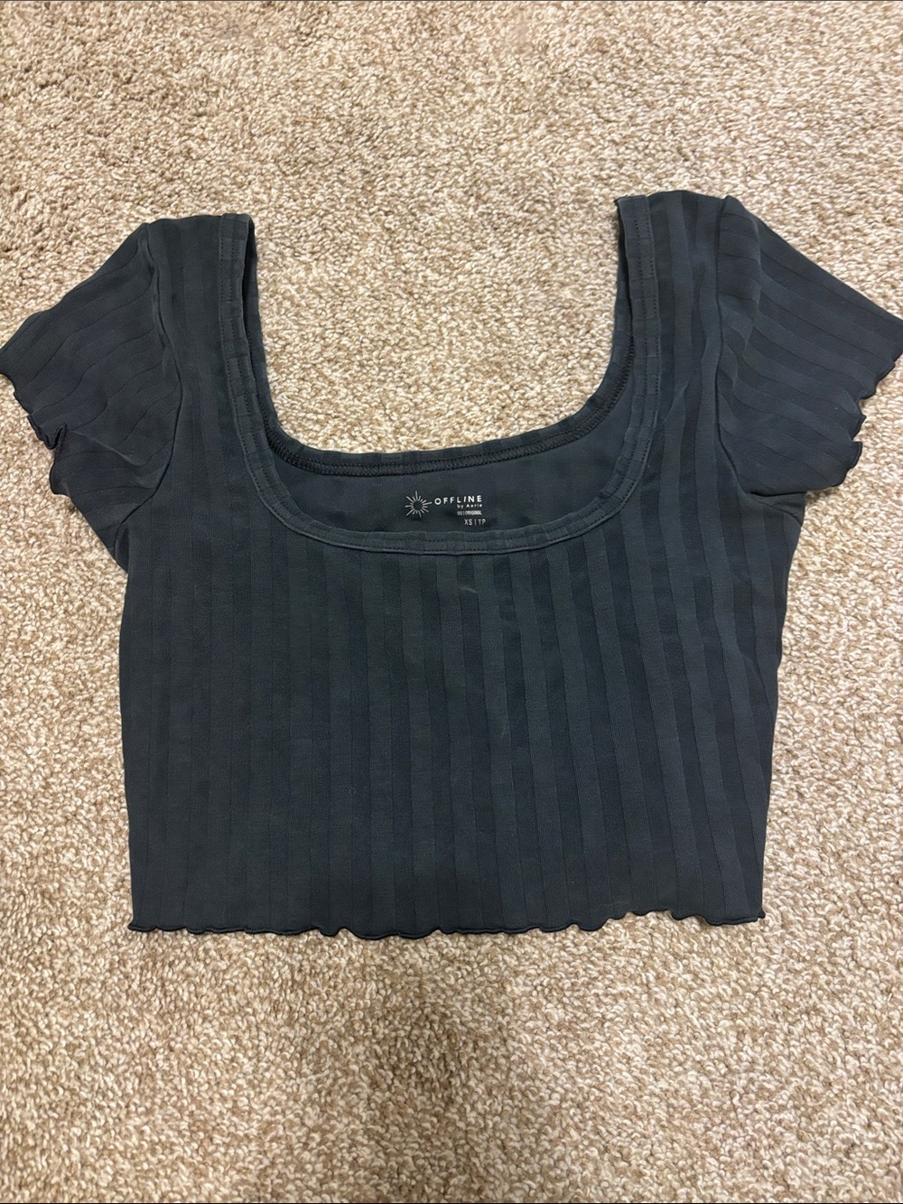 aerie Black Ribbed Square Neck Crop Top